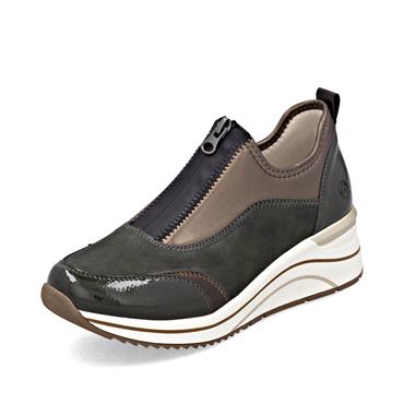 Remonte Front Zip Wedge Trainer - Bronze Green Black